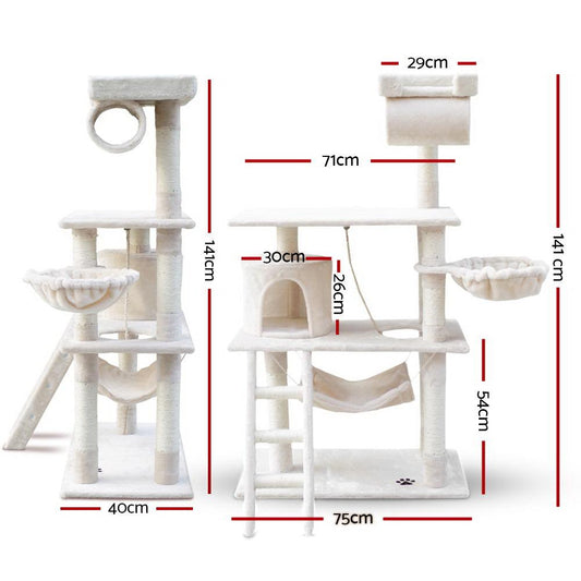 i.Pet Cat Tree 141cm Tower Scratching Post Scratcher Condo Wood House